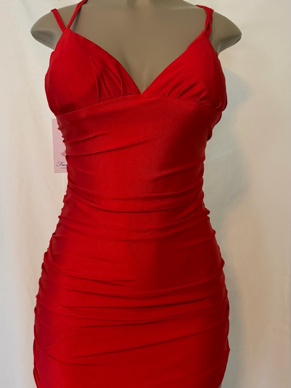 Women’s bodycon Mini Red Ruched V-Neck Slip Dress